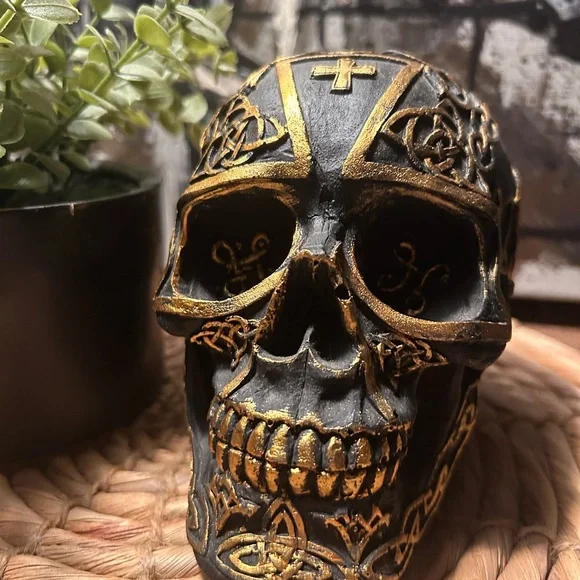 Decorative Black and Gold Skull Accent - Picture 3 of 9
